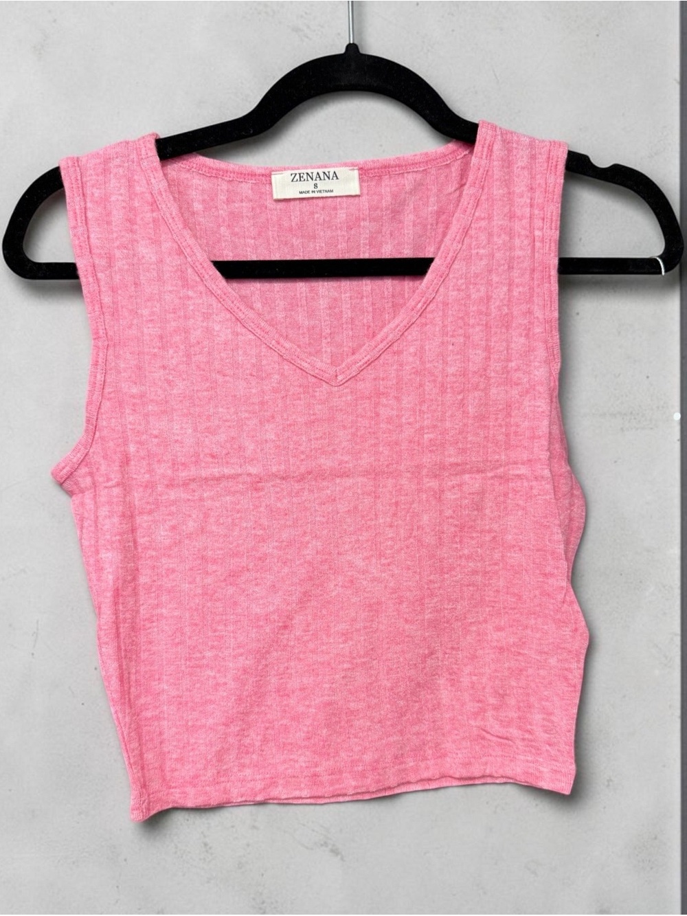 Zenana Outfitters Pink Ribbed V-Neck Tank